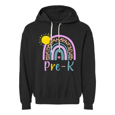 Pre-K Rainbow Teacher Student Back To School Garment-Dyed Fleece Hoodie