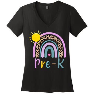 Pre-K Rainbow Teacher Student Back To School Women's V-Neck T-Shirt