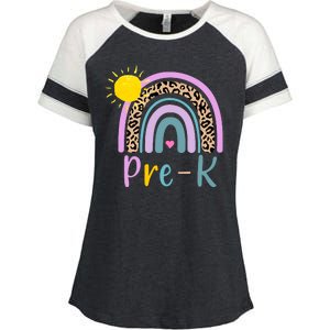 Pre-K Rainbow Teacher Student Back To School Enza Ladies Jersey Colorblock Tee