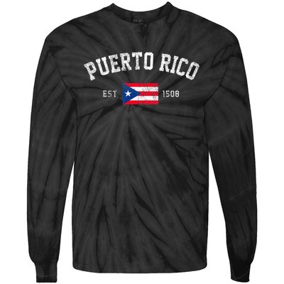 Puerto Rico Est. 1508 Puerto Rican Flag Independence Day Tie-Dye Long Sleeve Shirt