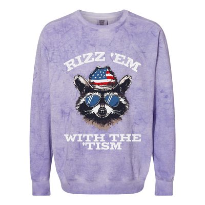 Patriotic Rizz Em With The Tism Raccoon Meme 4th Of July Colorblast Crewneck Sweatshirt