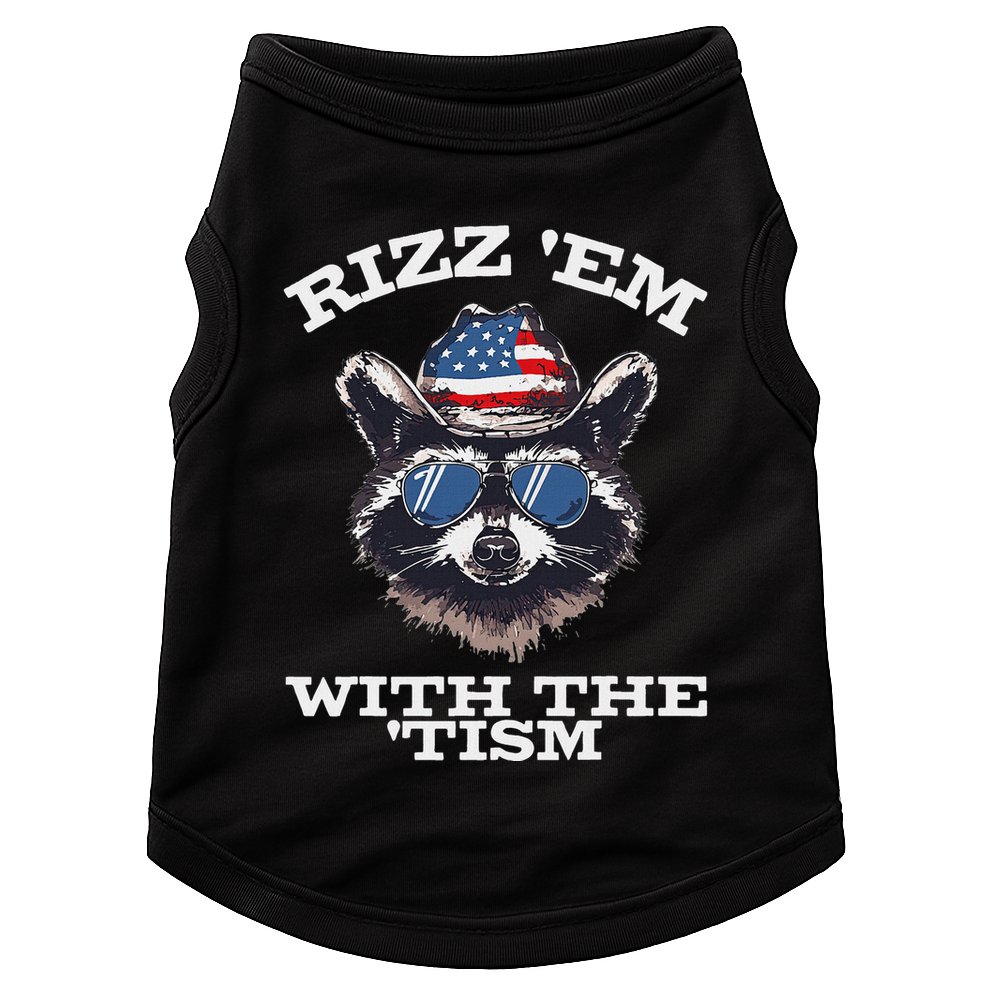 Patriotic Rizz Em With The Tism Raccoon Meme 4th Of July Doggie Tank