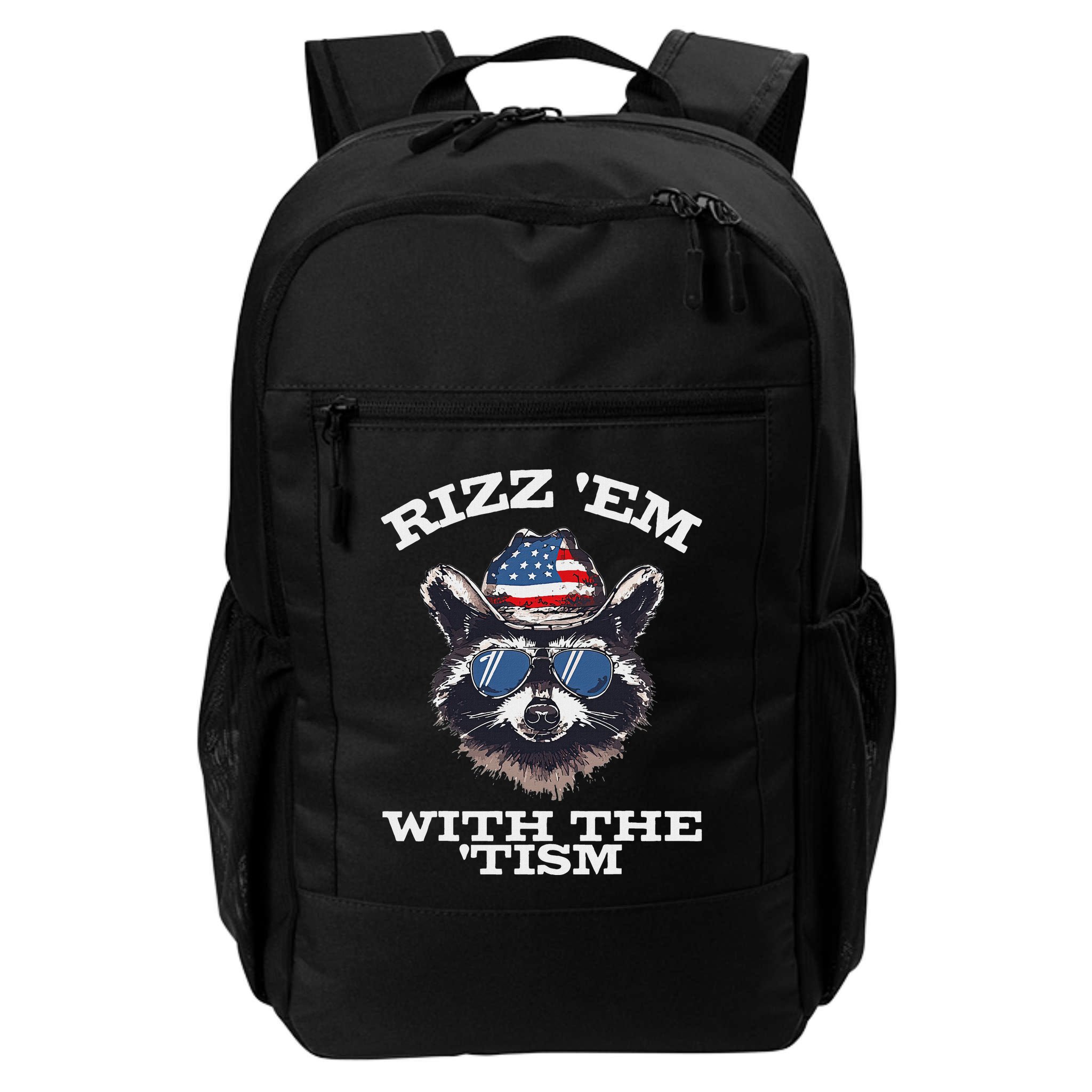 Patriotic Rizz Em With The Tism Raccoon Meme 4th Of July Backpack