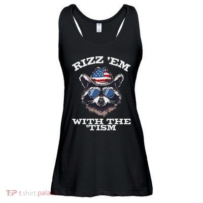 Patriotic Rizz Em With The Tism Raccoon Meme 4th Of July Ladies Essential Flowy Tank