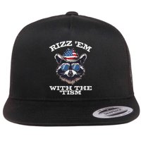 Patriotic Rizz Em With The Tism Raccoon Meme 4th Of July Flat Bill Trucker Hat