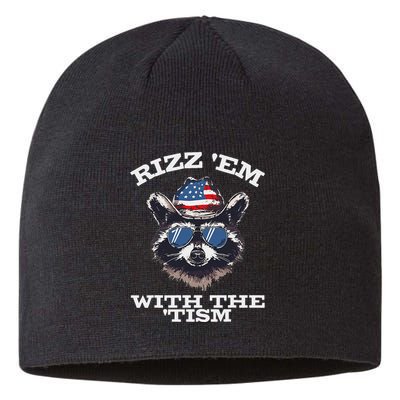 Patriotic Rizz Em With The Tism Raccoon Meme 4th Of July Sustainable Beanie