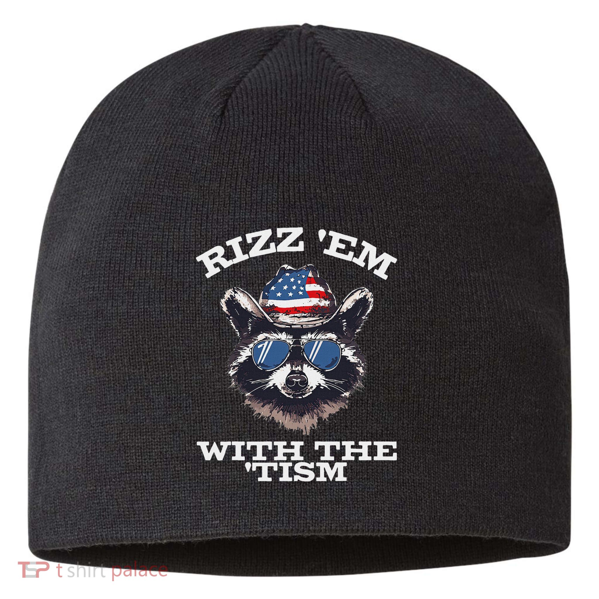 Patriotic Rizz Em With The Tism Raccoon Meme 4th Of July Sustainable Beanie