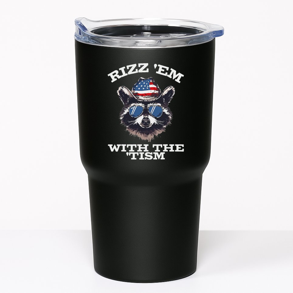 Patriotic Rizz Em With The Tism Raccoon Meme 4th Of July Tumbler