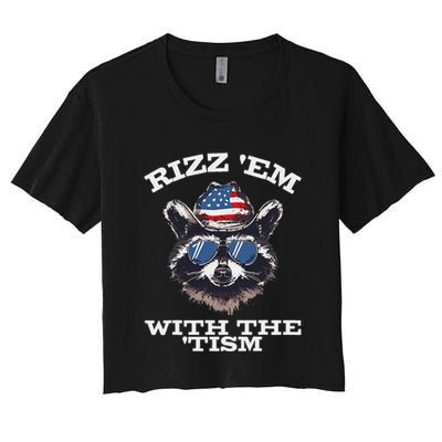 Patriotic Rizz Em With The Tism Raccoon Meme 4th Of July Crop Top