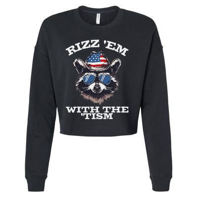 Patriotic Rizz Em With The Tism Raccoon Meme 4th Of July Cropped Pullover Crew