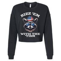 Patriotic Rizz Em With The Tism Raccoon Meme 4th Of July Cropped Pullover Crew
