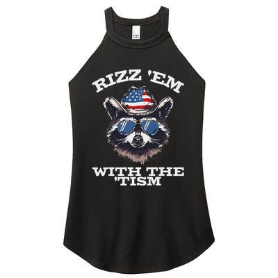 Patriotic Rizz Em With The Tism Raccoon Meme 4th Of July Women's Perfect Tri Rocker Tank