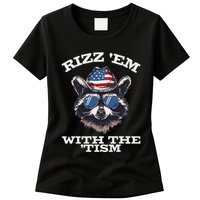Patriotic Rizz Em With The Tism Raccoon Meme 4th Of July Womens T-Shirt