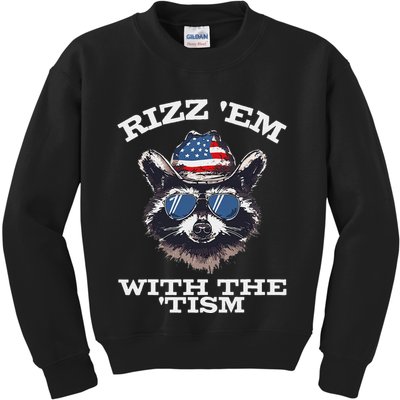Patriotic Rizz Em With The Tism Raccoon Meme 4th Of July Kids Sweatshirt