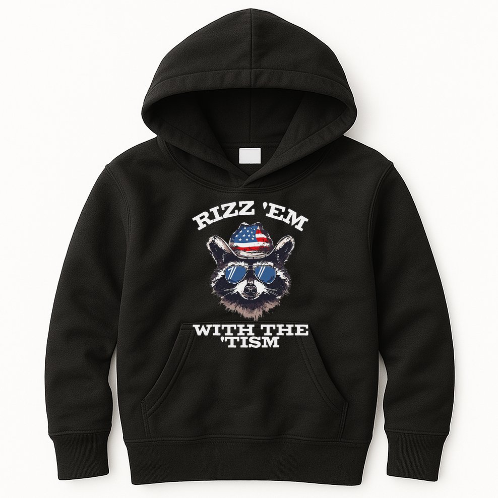 Patriotic Rizz Em With The Tism Raccoon Meme 4th Of July Kids Hoodie