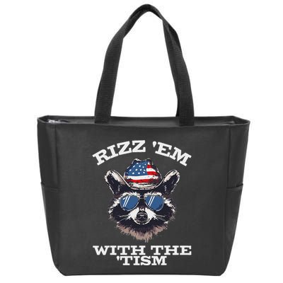 Patriotic Rizz Em With The Tism Raccoon Meme 4th Of July Zip Tote Bag