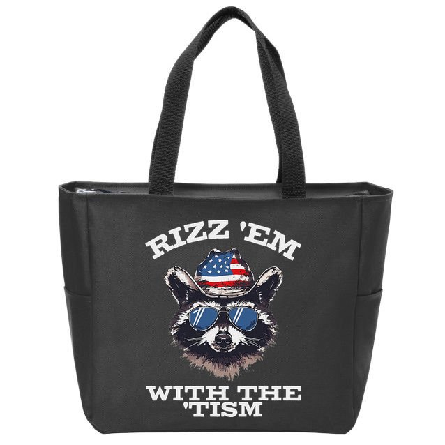 Patriotic Rizz Em With The Tism Raccoon Meme 4th Of July Zip Tote Bag