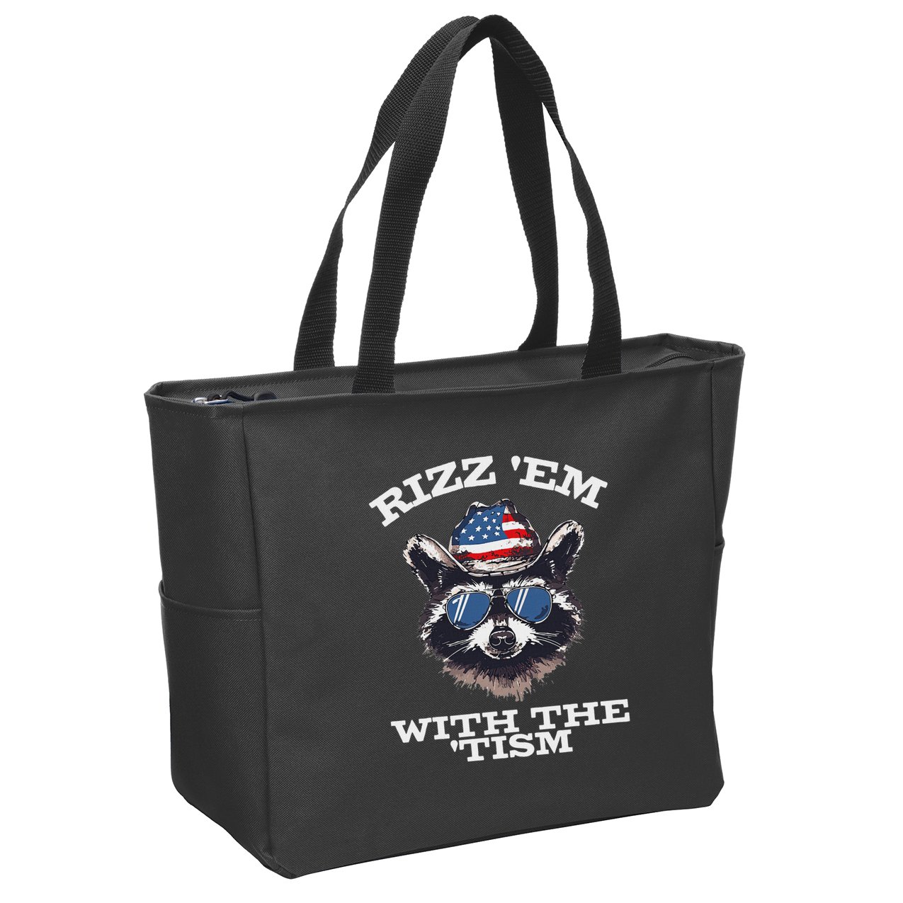 Patriotic Rizz Em With The Tism Raccoon Meme 4th Of July Zip Tote Bag