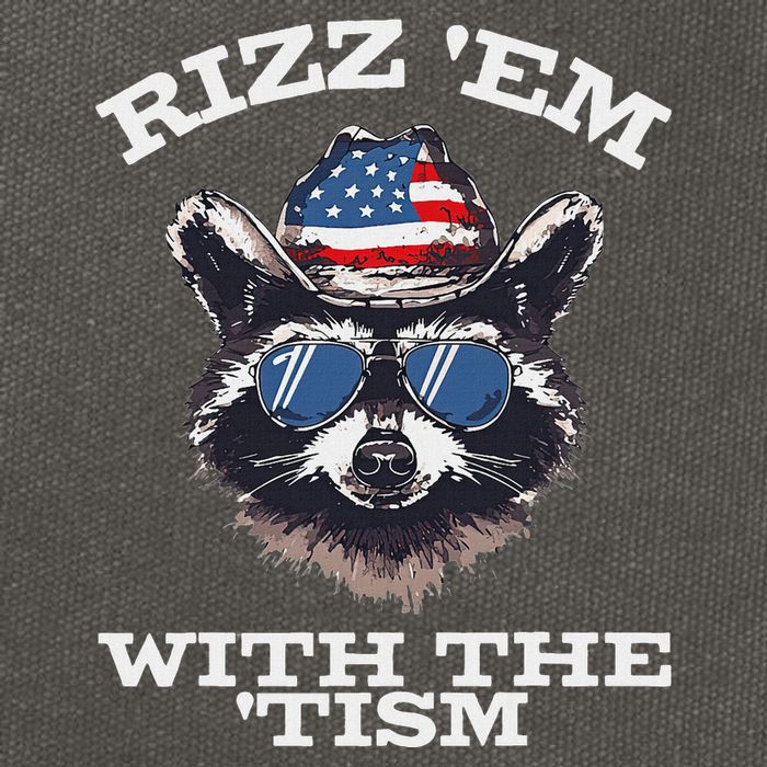 Patriotic Rizz Em With The Tism Raccoon Meme 4th Of July Cotton Canvas Backpack