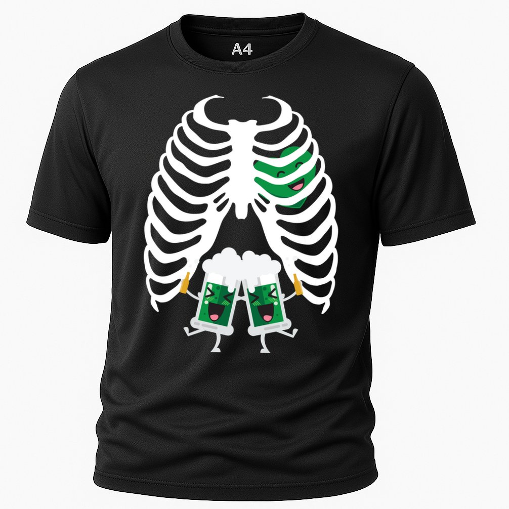 Pregnant Beer Skeleton Irish Baby Cooling Performance Crew T-Shirt