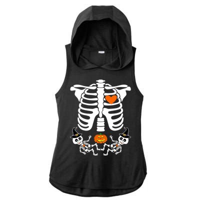 Pregnant Halloween Skeleton Baby Twins Witch Pumpkin Costume Ladies PosiCharge Tri-Blend Wicking Draft Hoodie Tank