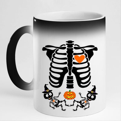 Pregnant Halloween Skeleton Baby Twins Witch Pumpkin Costume 11oz Black Color Changing Mug