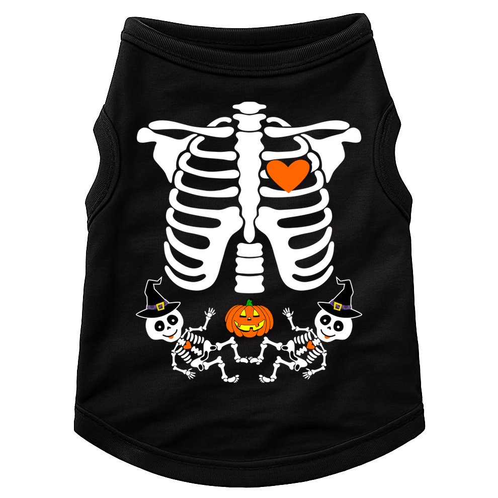 Pregnant Halloween Skeleton Baby Twins Witch Pumpkin Costume Doggie Tank