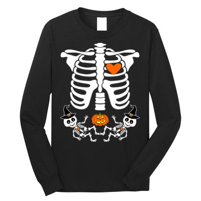 Pregnant Halloween Skeleton Baby Twins Witch Pumpkin Costume Long Sleeve Shirt