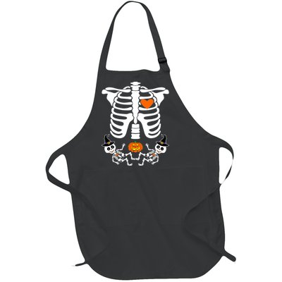 Pregnant Halloween Skeleton Baby Twins Witch Pumpkin Costume Full-Length Apron With Pockets