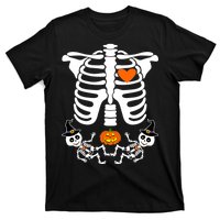 Pregnant Halloween Skeleton Baby Twins Witch Pumpkin Costume T-Shirt