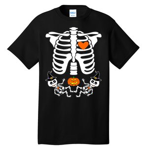 Pregnant Halloween Skeleton Baby Twins Witch Pumpkin Costume Tall T-Shirt