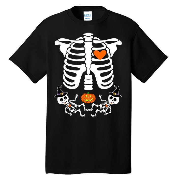 Pregnant Halloween Skeleton Baby Twins Witch Pumpkin Costume Tall T-Shirt