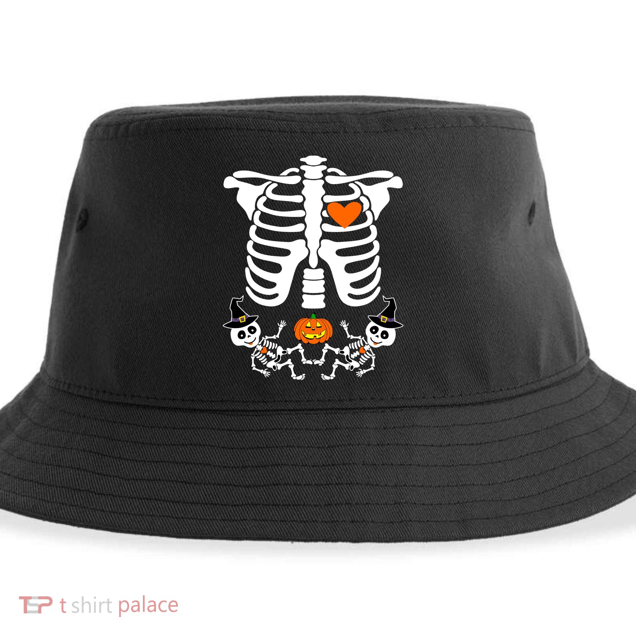Pregnant Halloween Skeleton Baby Twins Witch Pumpkin Costume Sustainable Bucket Hat