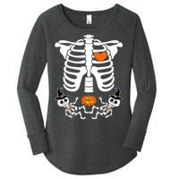 Pregnant Halloween Skeleton Baby Twins Witch Pumpkin Costume Women's Perfect Tri Tunic Long Sleeve Shirt