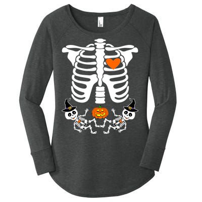 Pregnant Halloween Skeleton Baby Twins Witch Pumpkin Costume Women's Perfect Tri Tunic Long Sleeve Shirt