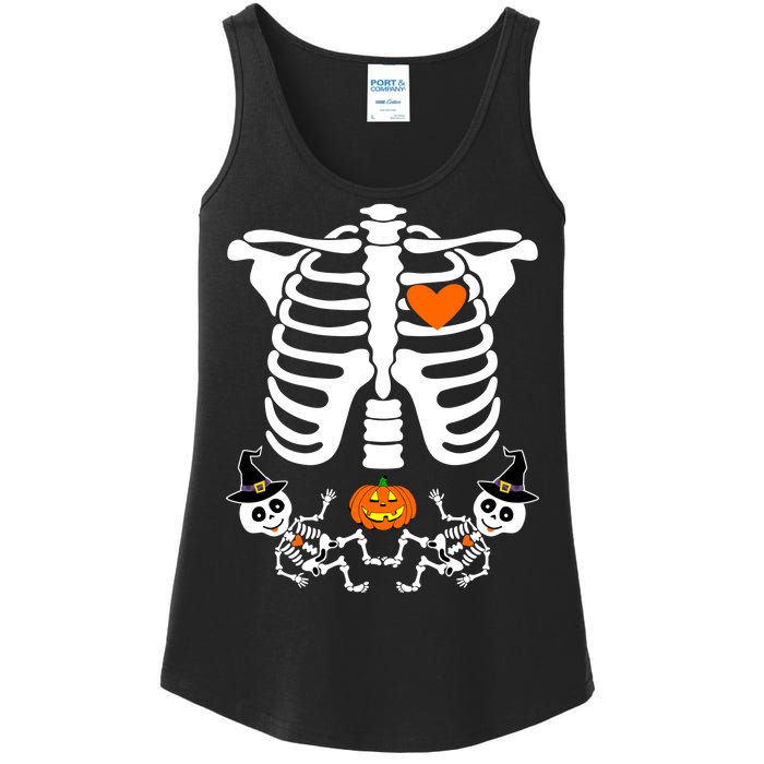 Pregnant Halloween Skeleton Baby Twins Witch Pumpkin Costume Ladies Essential Tank