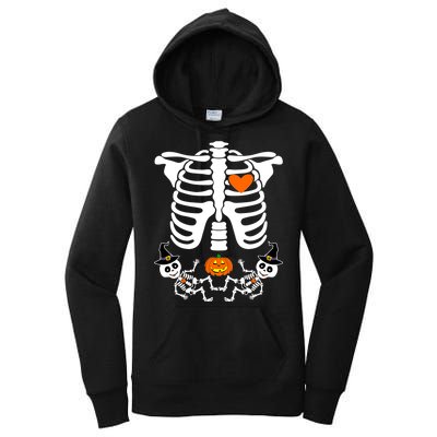 Pregnant Halloween Skeleton Baby Twins Witch Pumpkin Costume Women's Pullover Hoodie