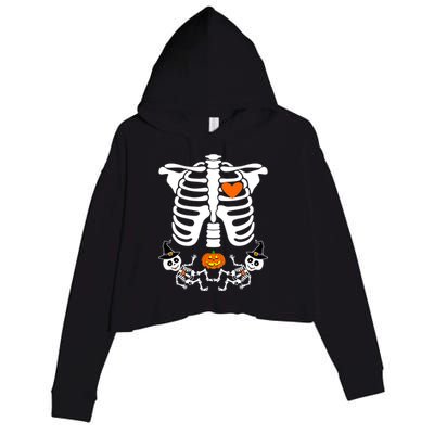 Pregnant Halloween Skeleton Baby Twins Witch Pumpkin Costume Crop Fleece Hoodie