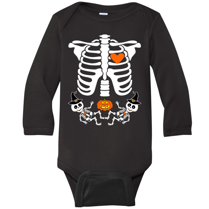 Pregnant Halloween Skeleton Baby Twins Witch Pumpkin Costume Baby Long Sleeve Bodysuit