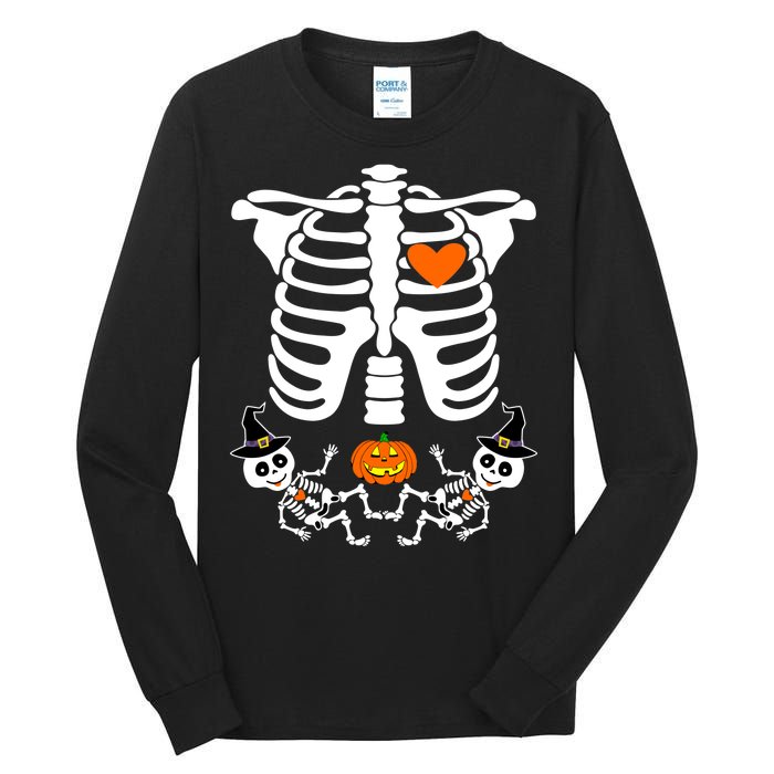 Pregnant Halloween Skeleton Baby Twins Witch Pumpkin Costume Tall Long Sleeve T-Shirt