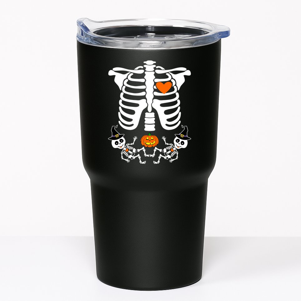 Pregnant Halloween Skeleton Baby Twins Witch Pumpkin Costume Tumbler