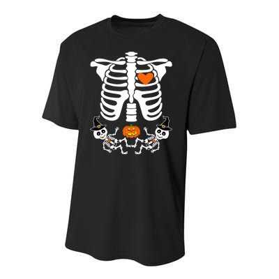 Pregnant Halloween Skeleton Baby Twins Witch Pumpkin Costume Youth Performance Sprint T-Shirt