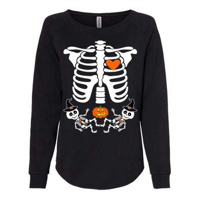 Pregnant Halloween Skeleton Baby Twins Witch Pumpkin Costume Womens California Wash Sweatshirt