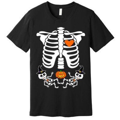 Pregnant Halloween Skeleton Baby Twins Witch Pumpkin Costume Premium T-Shirt