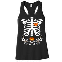 Pregnant Halloween Skeleton Baby Twins Witch Pumpkin Costume Women's Racerback Tank