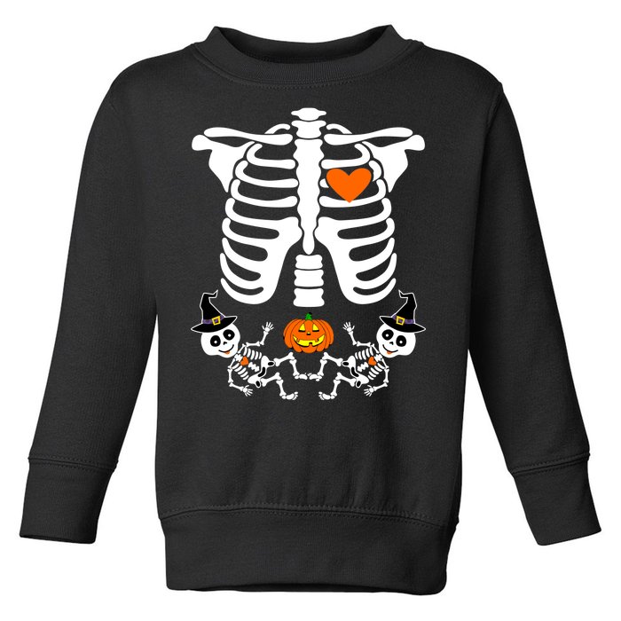 Pregnant Halloween Skeleton Baby Twins Witch Pumpkin Costume Toddler Sweatshirt