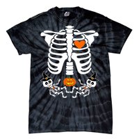 Pregnant Halloween Skeleton Baby Twins Witch Pumpkin Costume Tie-Dye T-Shirt