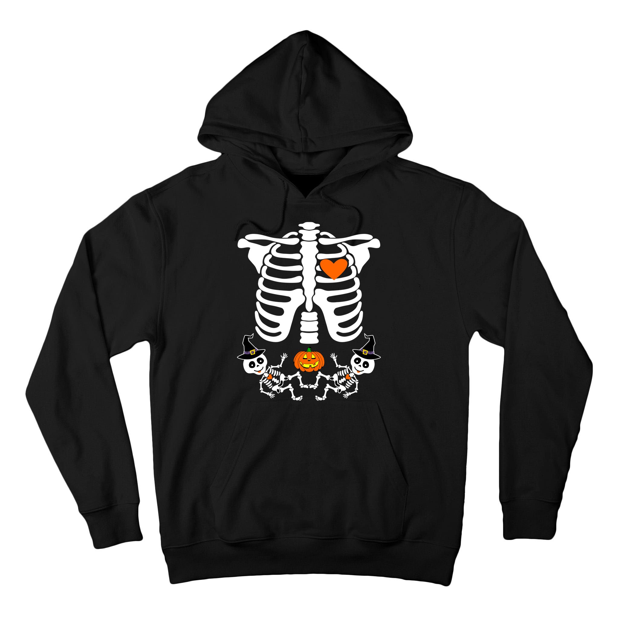 Pregnant Halloween Skeleton Baby Twins Witch Pumpkin Costume Tall Hoodie