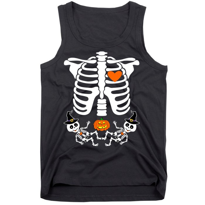 Pregnant Halloween Skeleton Baby Twins Witch Pumpkin Costume Tank Top