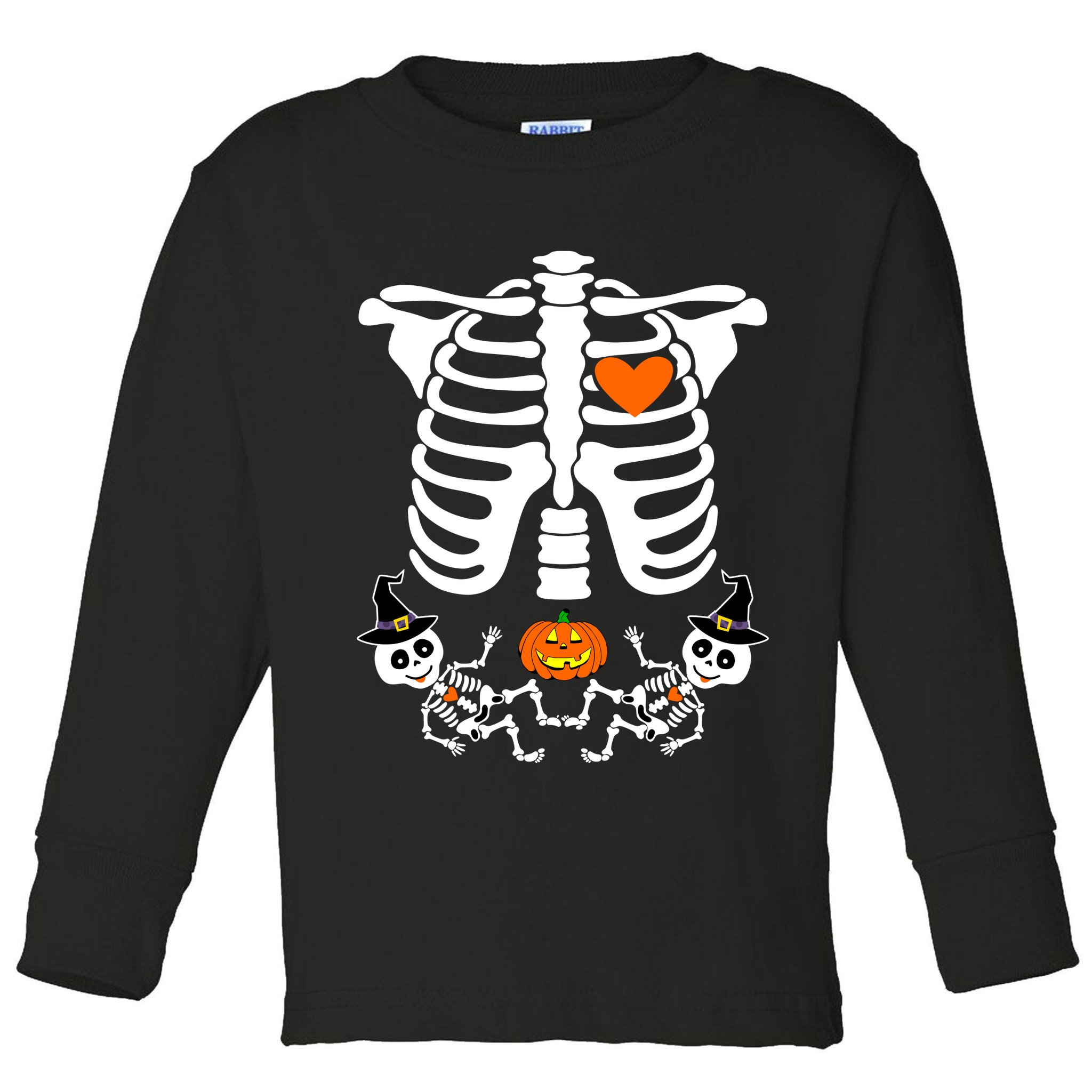 Pregnant Halloween Skeleton Baby Twins Witch Pumpkin Costume Toddler Long Sleeve Shirt